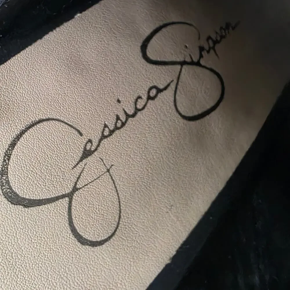 Jessica Simpson Black Leather Platform Heels Peep Toe Clog Sandals Women 7.5M
